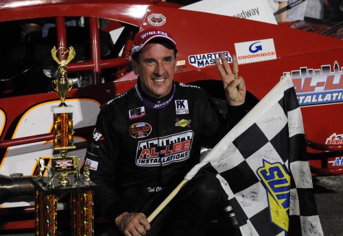 Ted Christopher, seen here from earlier action, scored the victory Monday night in the Fatheadz Indoor Racing Series feature in Providence, RI.  Photo by Darren McCollester/Getty Images for NASCAR