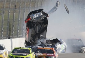 Austin Dillon took this wild ride after contact from Casey Mears on the final lap of last October's NASCAR Sprint Cup Series race at Talladega Superspeedway.  Photo by NASCAR via Getty Images