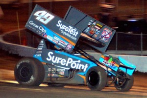 Brad Sweet, seen here from earlier action, scored the World of Outlaws STP Sprint Car Series victory Saturday night at Knoxville Raceway.  Photo courtesy WoO Media