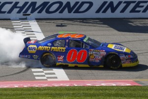 Cole Custer celebrates his NASCAR K&N Pro Series East win at Richmond International Raceway Saturday with a burn out.  Photo by Getty Images for NASCAR