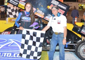 Morgan Turpen scored to the win in USCS Asphalt Sprint Car action Saturday night at Southern National Motorsports Park. Photo by Chris Seelman