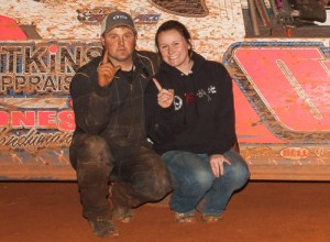 Blant Duke celebrates in victory lane after scoring the B Cadet feature win Saturday night at Senoia Raceway.  Photo by Francis Hauke/22fstops.com