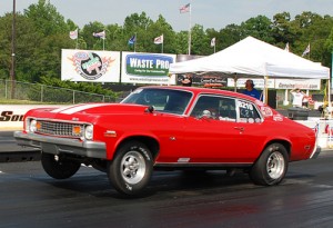 Chad Brewer launches off the line in competition Saturday at the Atlanta Dragway.  Brewer scored wins in both the Pro and Open Comp classes.  Photo by Wanda Glover