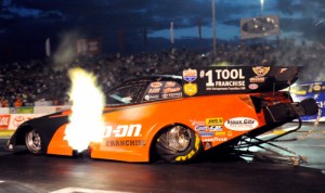 Cruz Pedregon made a record setting pass in Friday Funny Car qualifying at Old Bridge Township Raceway Park.  Photo courtesy NHRA Media