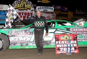 Dave Schmauss scored his first Late Model feature win of the season Saturday night at East Bay Raceway Park.  Photo courtesy EBRP Media