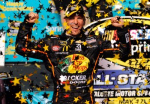 Jamie McMurray out ran Kevin Harvick over the closing laps to score the win in Saturday night's NASCAR Sprint Cup All-Star Race at Charlotte Motor Speedway. Photo by Jared C. Tilton/Getty Images