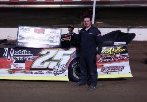 Justin McRee, seen here from earlier action, scored the win in the NeSmith Chevrolet Dirt Late Model Series feature at Magnolia Motor Speedway Sunday night.  Photo by Adam Stewart