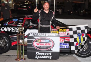 Lee Tissot captured his first Late Model Stock feature win of the season at Kingsport Speedway Friday night.  Photo by Randall Perry