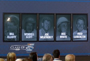 Bill Elliott, Wendell Scott, Joe Weatherly, Rex White and Fred Lorenzen were announced Wednesday as members of the 2015 class of inductees to the NASCAR Hall of Fame. Photo by Grant Halverson/NASCAR via Getty Images