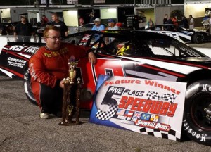 R.S. Senter scored his first Pro Late Model victory Friday night at 5 Flags Speedway.  Photo courtesy 5 Flags Speedway Media