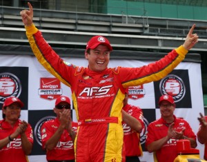 Sebastian Saavedra scored the Verizon P1 pole award for Saturday's Grand Prix of Indianapolis  Friday at Indianapolis Motor Speedway.  Photo by Chris Jones