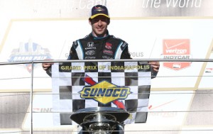 Simon Pagenaud celebrates his victory in the inaugural Grand Prix of Indianapolis.  Photo by Chris Jones