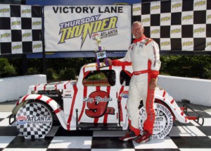 Skip Nichols made a last lap pass to score his 50th career Thursday Thunder victory in the Master's feature Saturday at Atlanta Motor Speedway.  Photo by Tom Francisco/Speedpics.net