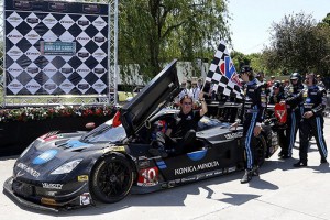 Wayne Taylor rides into victory lane after sons Ricky and Jordan scored the IMSA TUDOR United SportsCar Championship Prototype victory Saturday at Detroit Belle Isle.  Photo by Michael L. Levitt LAT Photo USA for IMSA