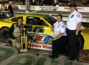 Wayne Niedecken, Jr. celebrates in victory lane after scoring the win in Saturday night's second PLM feature.  Photo courtesy MIS Media