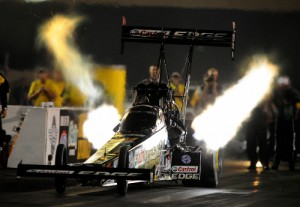 Brittany Force led Friday's Top Fuel qualifying for the Route 66 NHRA Nationals at Joliet, IL.  Photo courtesy NHRA Media