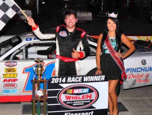 Chad Finchum was able to hold off Kres VanDyke to make his third trip of the season to Kingsport Speedway's victory lane in Late Model Stock action.  Photo by RPM Photos