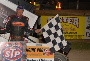 Dale Blaney scored a homestate win in the WoO STP Sprint Car Series Friday night at Attica Raceway Park in Attica, OH.  Photo by Mark Miefert/Courtesy WoO Media