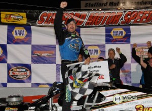 Doug Coby emergeed victorious in Friday night's NASCAR Whelen Modified Tour race at Stafford Motor Speedway.  Photo by Andy Marlin/Getty Images for NASCAR