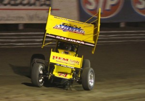 Joey Saldana, seen here from earlier action, powered to the World of Outlaws STP Sprint Car Series victory at I-80 Speedway Friday night.  Photo courtesy WoO Media