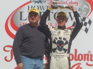 John Hunter Nemechek is joined by his father, NASCAR Sprint Cup driver Joe Nemechek, in A.J. Foyt Victory Lane at the Milwaukee Mile after winning Sunday afternoon's JEGS/CRA All Star Tour feature.  Photo courtesy CRA Media