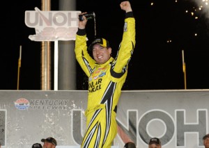 Kyle Busch celebrates in victory lane after winning Thursday night's NASCAR Camping World Truck Series race at Kentucky Speedway.  Photo by Rainier Ehrhardt/NASCAR via Getty Images