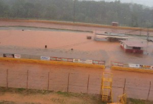 Rain showers, such as the ones seen here, led USCS and track officials to postpone Friday's USCS Sprint Car Series race at Lavonia Speedway.  Photo courtesy Lavonia Speedway Media