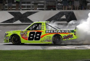 Matt Crafton celebrates with a burnout after winning Friday night's NASCAR Camping World Truck Series race at Texas Motor Speedway.  Photo by NASCAR Via Getty Images 