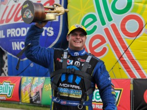 Matt Hagen celebrates after scoring the Funny Car victory Sunday at Route 66 Raceway.  Photo courtesy NHRA Media