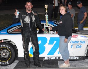 Mike Looney scored his second consecutive Late Model Stock victory Saturday night at Franklin County Speedway.  Photo courtesy Moonshine Capital Promotions