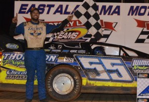 Montana Dudley of Phenix City, AL drove to his third NeSmith Chevrolet Weekly Racing Series Late Model win of the 2014 season on Saturday night at East Alabama Motor Speedway in Phenix City, AL to pick up the $1,000 top prize.  Photo courtesy EAMS Media