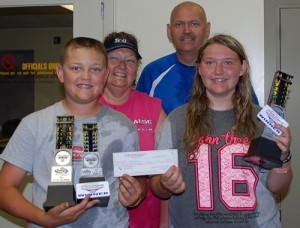 Brother and sister Nate Halsey (left) and Maddie Kate Halsey (right) scored Jr. Dragster victories at Atlanta Dragway on Saturday, with Nate's win coming in the 8-12 Jr. Dragster final, as Maddie won in the 13-17 Jr. Dragster final.  Photo by Tim Glover