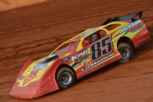 Steve "Hot Rod" LaMance powers through the corner en route to the SECA Late Model feature win at Hartwell Speedway Saturday night.  Photo by Heather Rhoades