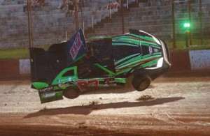 Zach Pilcher took this wild ride after making contact with a lap car during Saturday night's Crate Late Model feature at Dixie Speedway.  Photo by Kevin Prater/praterphoto.com