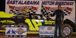 Chase Edge scored the Independence Day victory Friday night for the NeSmith Chevy Dirt Late Model Series at East Alabama Motor Speedway.  Photo courtesy EAMS Media