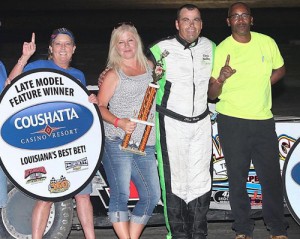 Chris Holley celebrates his 12th NeSmith Chevrolet Weekly Racing Series Late Model win of the season Saturday night at Battleground Speedway.  He also took over the series points lead with the victory.  Photo by Ron Skinner