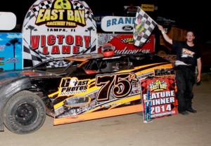 Jason Russell scored his second career Limited Late Model feature win Saturday night at East Bay Raceway Park.  Photo courtesy EBRP Media