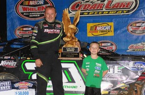 Jimmy Owens topped Bobby Pierce for his first career USA Nationals victory for the World of Outlaws Late Model Series at Cedar Lake Speedway Saturday night.  Owens pocketed a $50,050 payday for the win.  Photo by Chris Burback