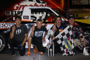 Kevin Vassar celebrates with his crew after making his first trip to Pro Truck victory lane at Gresham Motorsports Park. Photo by Terry Spackman