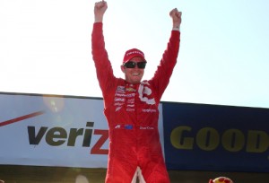 Scott Dixon celebrates his victory in Sunday's Honda Indy 200 at Mid-Ohio.  Photo by Bret Kelley