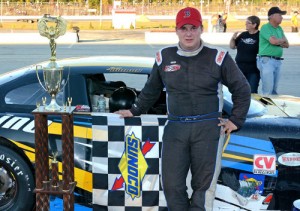 Joey Doiron powered to the win in the PASS North Super Late Model season finale at Oxford Plains Speedway.  Photo by Norm Marx