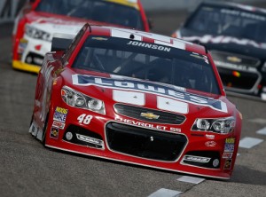 Jimmie Johnson raced to the win in Sunday's NASCAR Sprint Cup Series race at Texas Motor Speedway.  Photo by Tom Pennington/Getty Images for Texas Motor Speedway