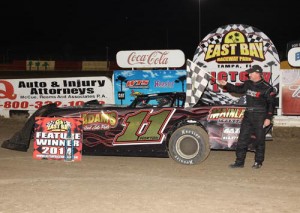 Doug Horton celebrates in victory lane after winning in Saturday night's Late Model season finale at East Bay Raceway Park.  Photo courtesy EBRP Media