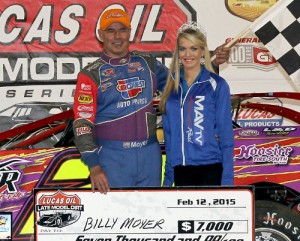 Billy Moyer scored his 791st overall career win in Thursday night's Lucas Oil Late Model Dirt Series feature at East Bay Raceway Park.  Photo by Mike Horne