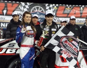 Ty Majeski scored the win in Saturday night's 35-lap Super Late Model feature at New Smyrna Speedway.  Photo by Jason Christley/NASCAR