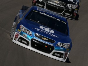 Dale Earnhardt, Jr. leads the pack during Sunday's NASCAR Sprint Cup Series race at Las Vegas Motor Speedway.  Photo by Patrick Smith/NASCAR via Getty Images