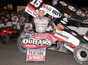 Donny Schatz scored his sixth World of Outlaws Sprint Car Series victory of the season Saturday night at Devil's Bowl Speedway.  Photo by Tim Aylwin