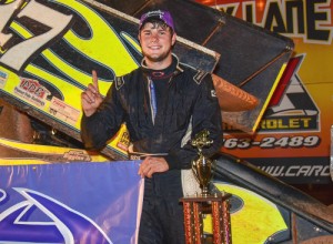 Eric Riggins, Jr. won at the Carolina Speedway for the fourth time in USCS Sprint Car Series competition on Friday night.  Photo by Chris Seelman