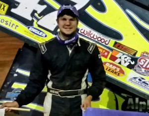 Eric Riggins, Jr. celebrates in Lancaster Super Speedway victory lane following a sweep of the USCS Thunder in Carolina weekend. Photo by Chris Seelman