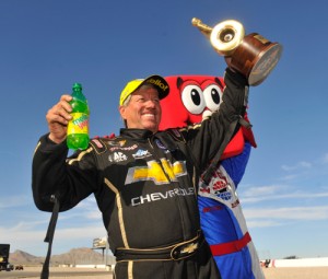 John Force beat out teammate Robert Hight for the Funny Car victory Sunday at The Strip at Las Vegas Motor Speedway.  Photo courtesy NHRA Media